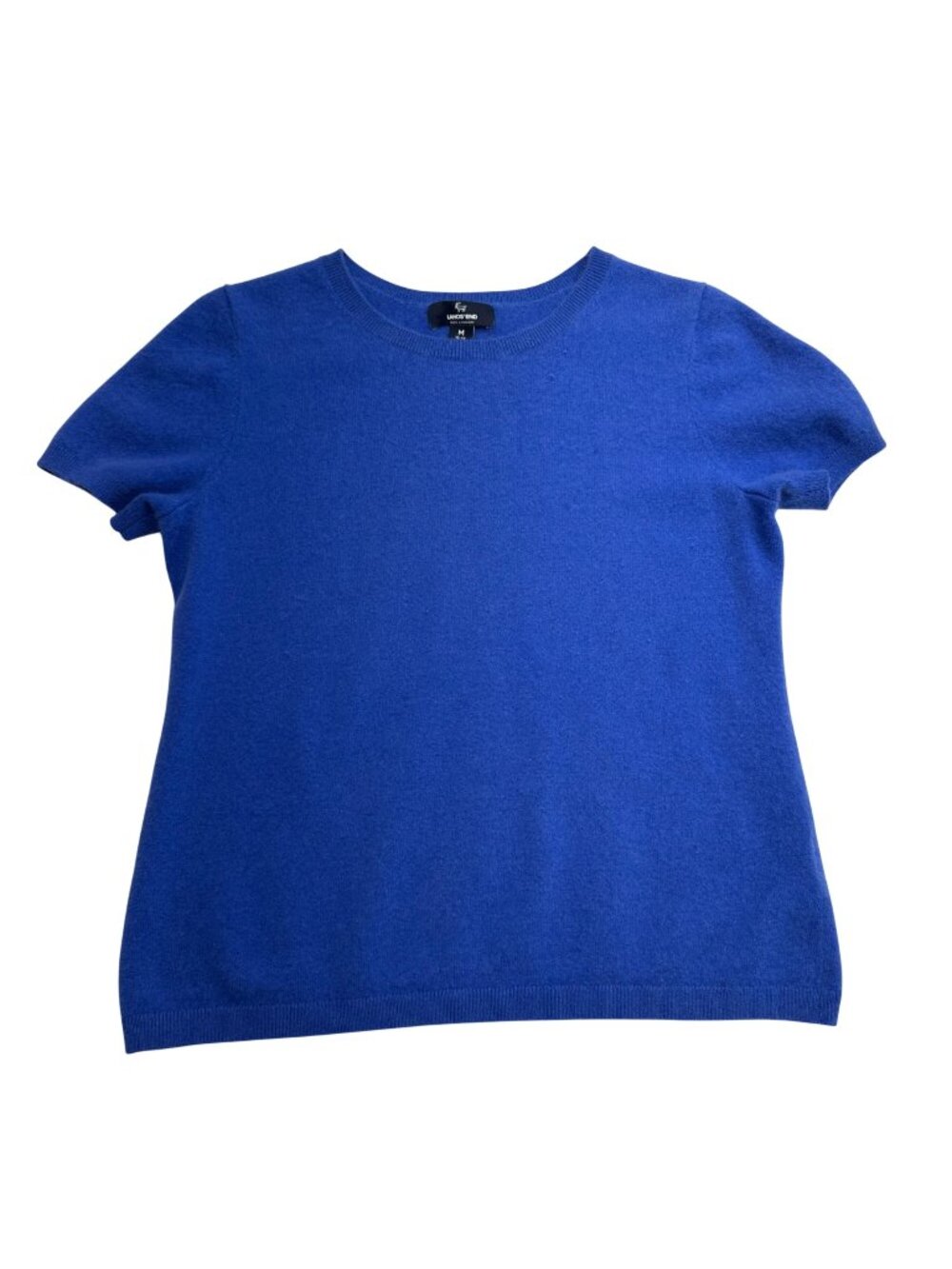 Lands End 100% Cashmere Short Sleeve Sweater Womens Size M Royal Blue *Hole